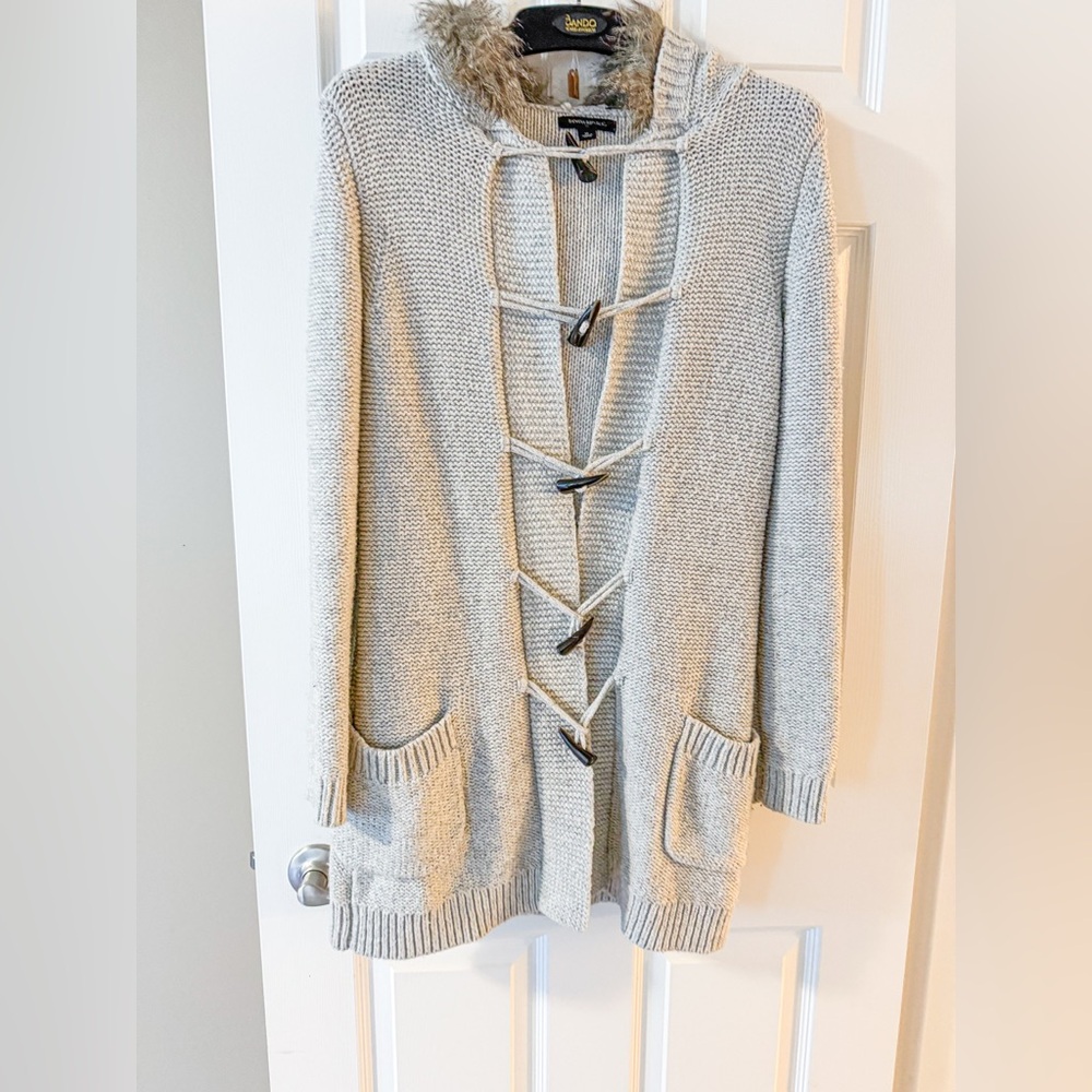 Banana Republic Cream Hooded Jacket Women’s Toggle Closure Faux Fur Trim M